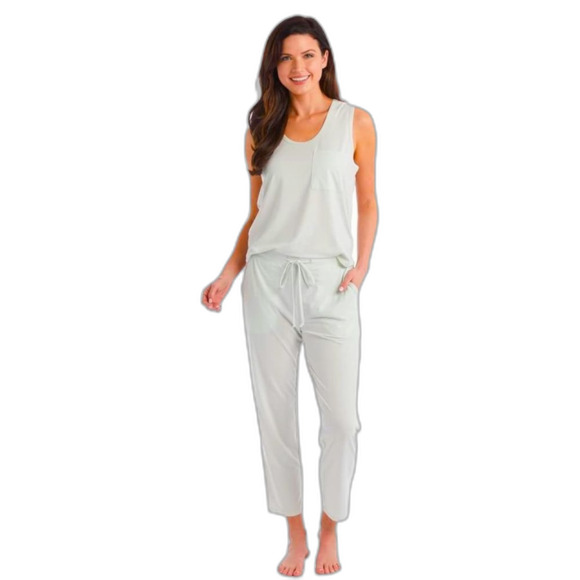 Softies Boyfriend Pocket Muscle Tank with Flood Pant PJ Set in Sage L NWT - Picture 1 of 14